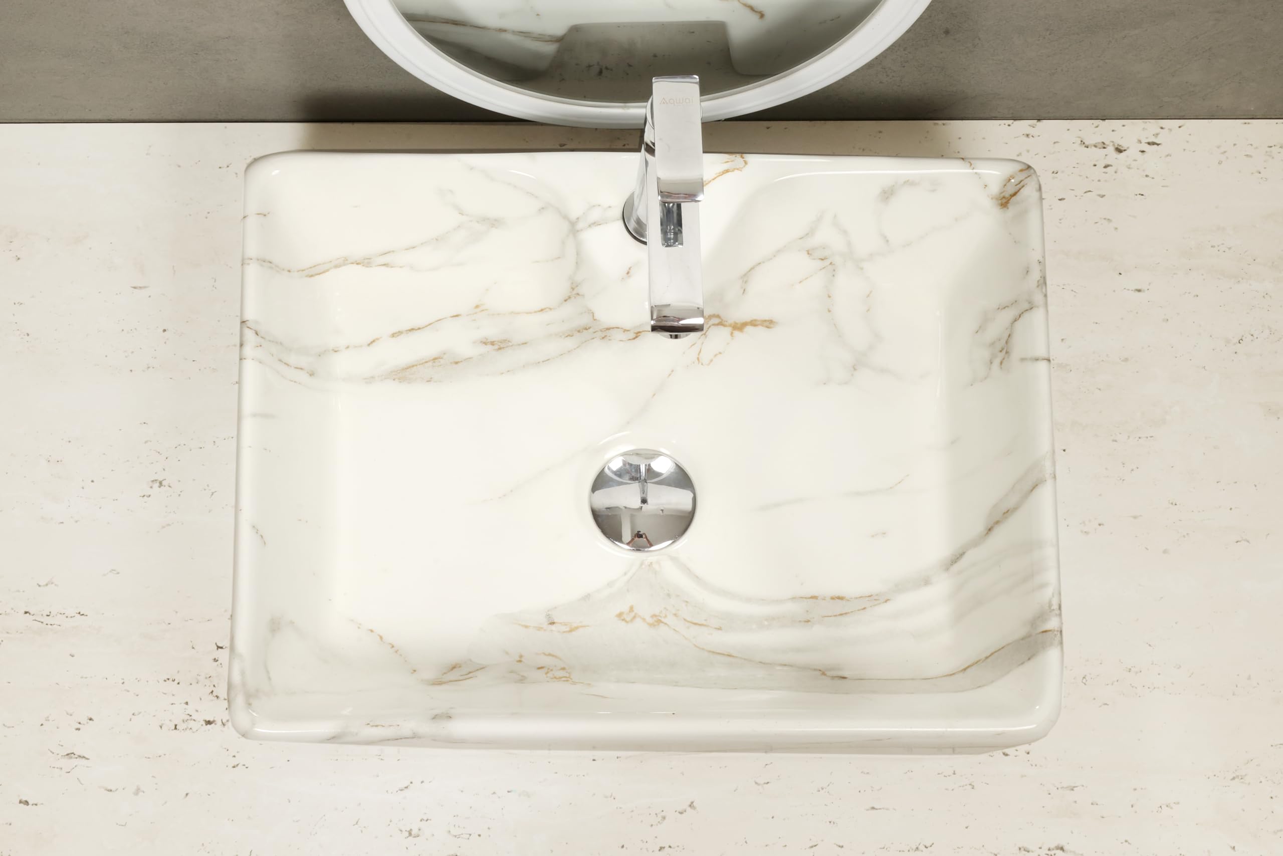 HISRE Ceramic Table Top Vessel Sink Wash Basin Oval Shape Over Counter Wash Basin For Bathrooms & Living Room 19 X 14 X 5 Inch (Style - 2) 1103, photo 4 of 4