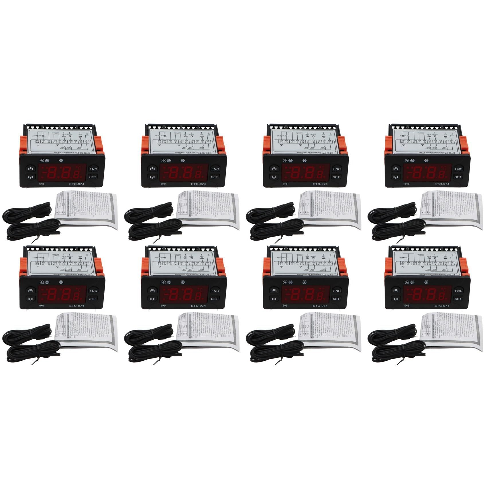 Jnchdghwa Black 8X Etc-974 Digital Temperature Controller Microcomputer Thermostats Thermostat Refrigeration Alarm 220V Sensor
