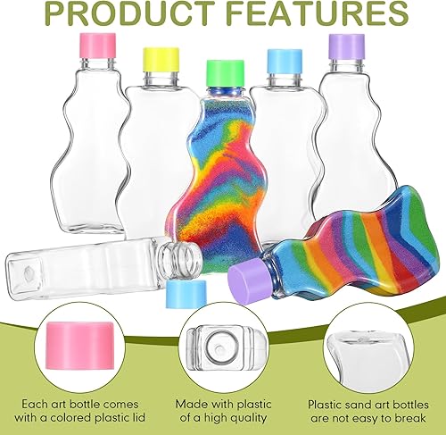Miniatura 10 de Yaomiao 30 paquetes de botellas de plástico de arena de 2.5 onzas con corchos para niños, 3 estilos, recipientes transparentes para arena, arte,