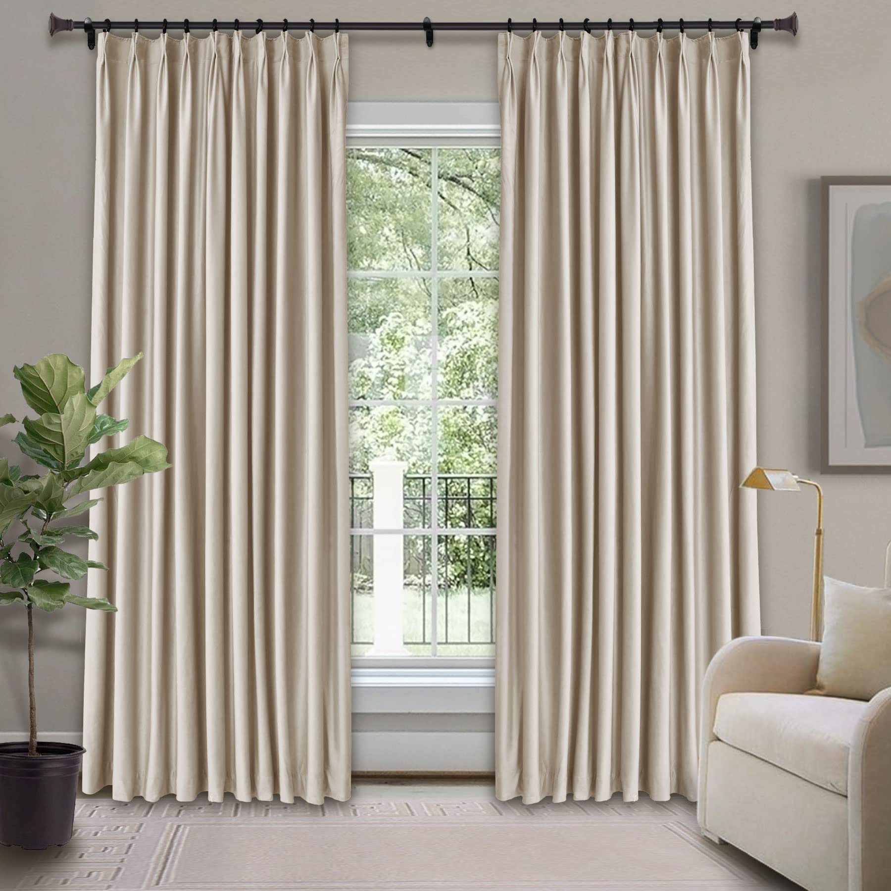 Frelement Light Filtering Pinch Pleated Drapes Velvet Drapes for French Door Thermal Insulated Curtain for Living Room Privacy Curtains Luxury Curtains, 84" W x 96" L, 1 Panel, Light Taupe