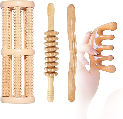 Herramientas de masaje de terapia de madera, masajeador de drenaje linfático 4 en 1, kit de maderoterapia, masajeador de madera, herramientas de