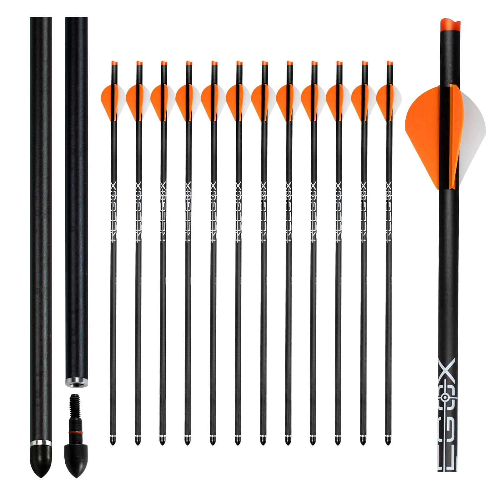 MYRRTE Crossbow Arrows 20 inch Crossbow Bolts +/-001 Straightness Hunting Carbon Arrows for Crossbow Half-Moon Nocks Archery Practice Training Arrows(Pack of 12)