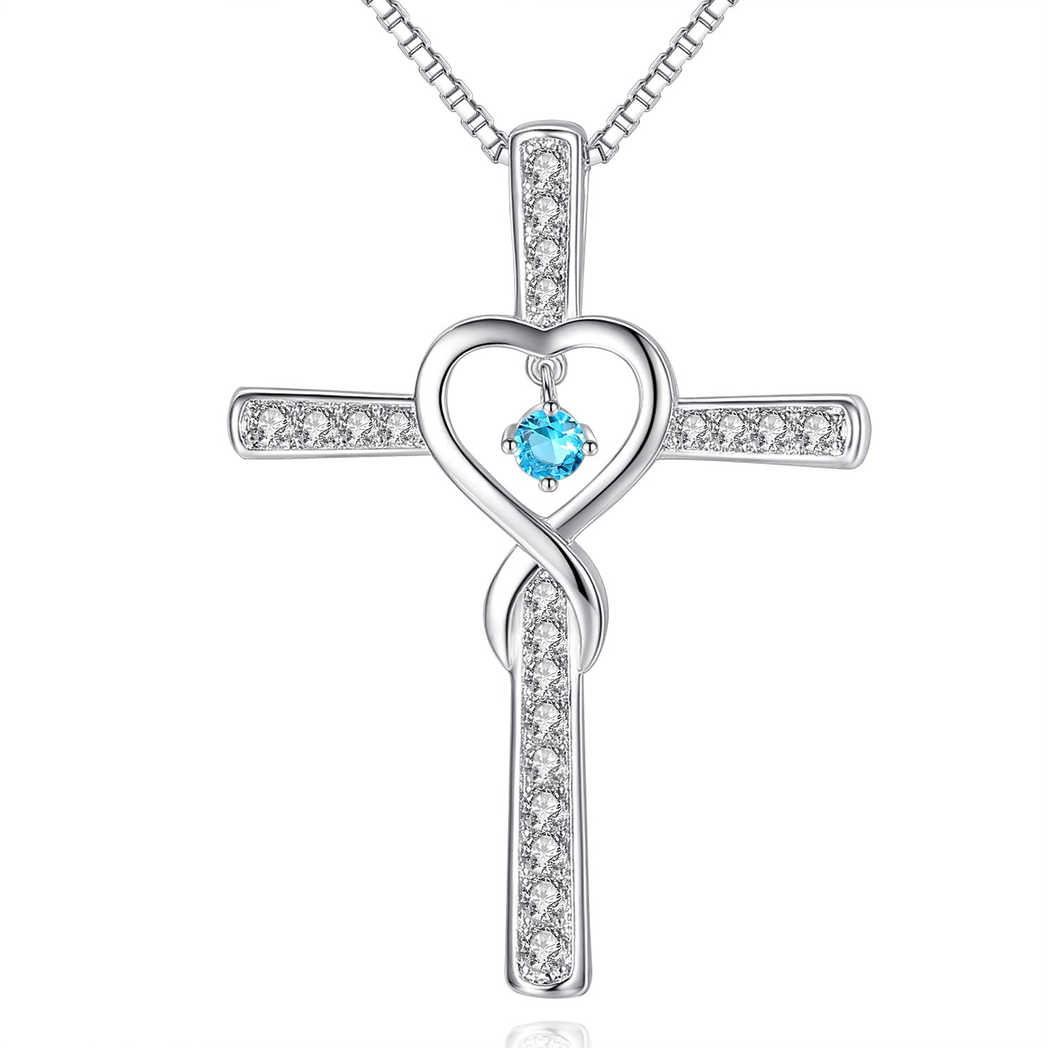 December Blue Topaz Birthstone Infinity Endless Love God Cross Pendant Necklace, Birthday Jewelry Gifts for Women Girls Sister Wife Girlfriend Mom Mother Grandma Daughter Friendship