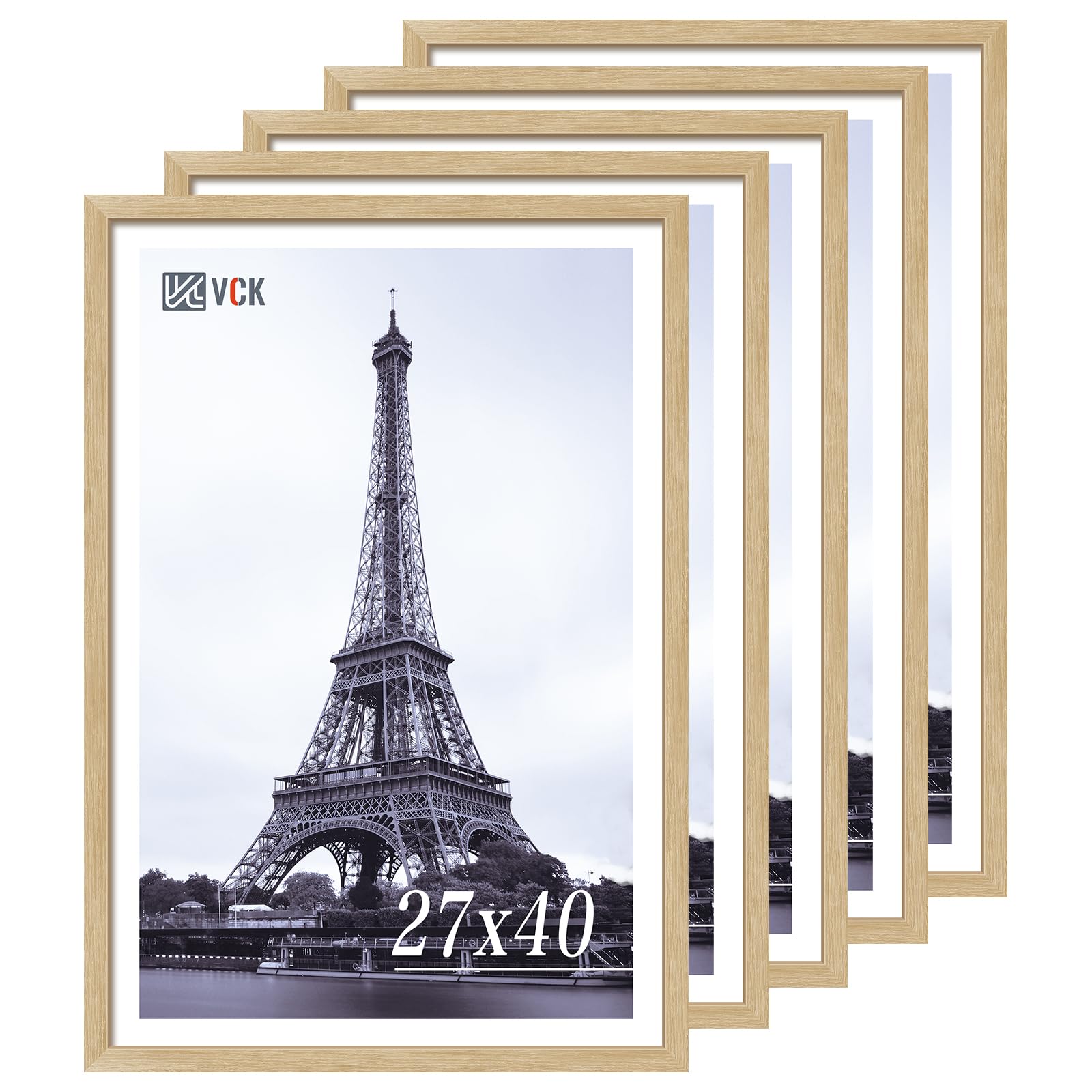 VCK 27x40 inch Poster Frame 5 Pack, High-End Oak Wood, for Poster Artwork