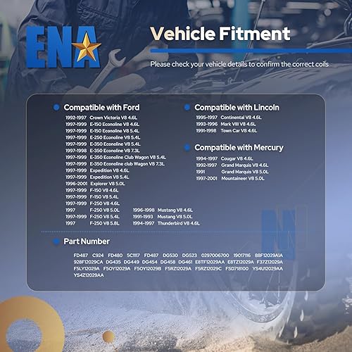 Miniatura 7 de ENA Juego de 2 bobinas de encendido azul compatibles con Ford Lincoln Mazda Mercury F150 F250 E150 Escort Explorer Mustang Ranger Expedition Town