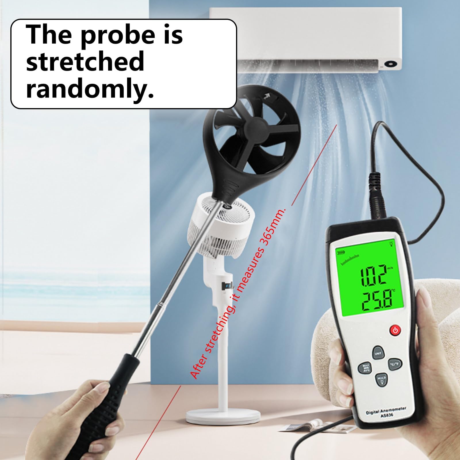 Medidor De Viento Portátil, Medidor De Viento De Amplio Rango De 0,3 a 45 M/s con Pantalla LCD Grande Legible a La Luz del Sol Y Carcasa De ABS Reforzado, Sonda Sensible para Sistemas De