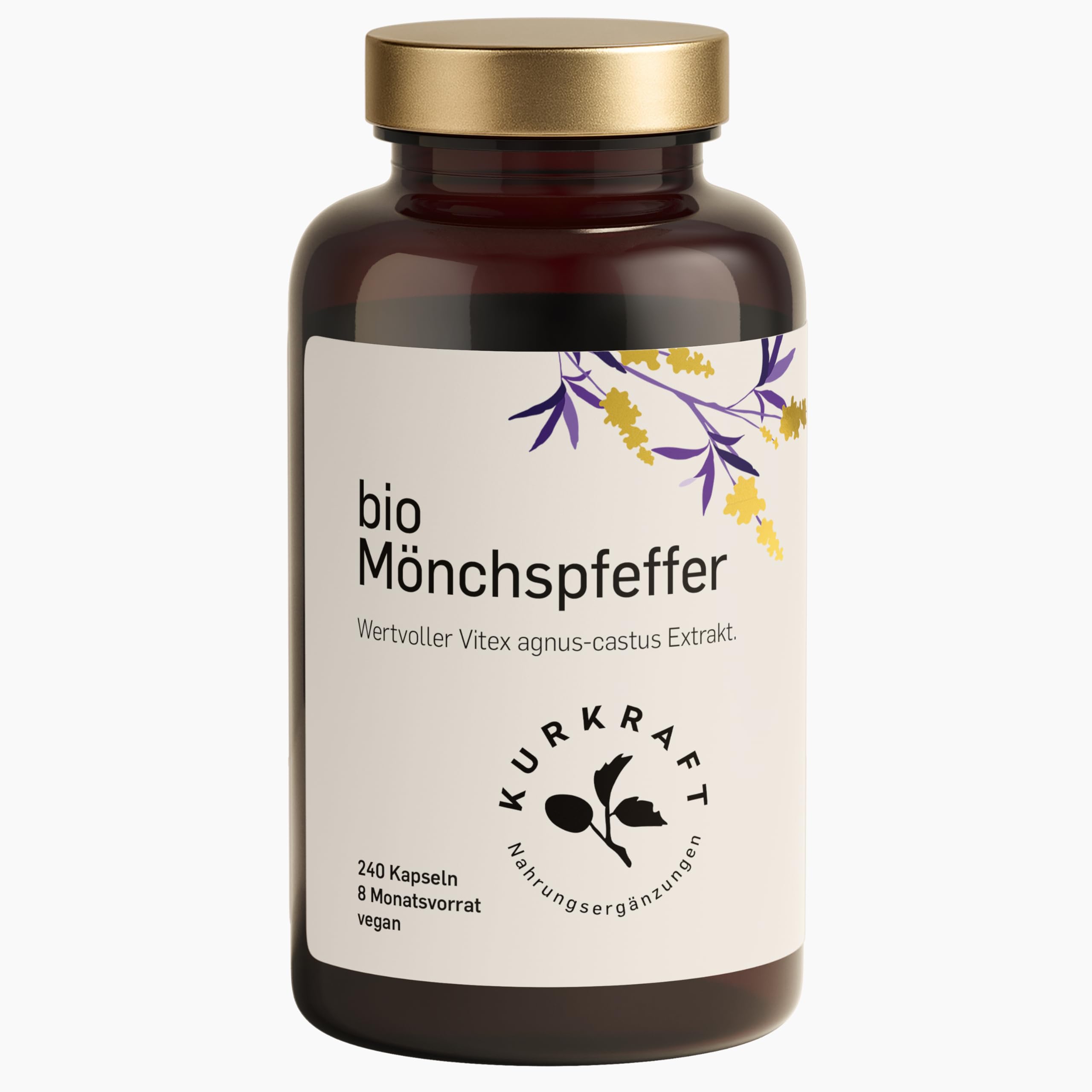 KURKRAFT BIO Mönchspfeffer Kapseln hochdosiert (4:1 Extrakt) - besonders kleine Kapseln - Echter Bio Vitex Agnus Castus - aus ökologischer Landwirtschaft - sorgfältig in Deutschland produziert