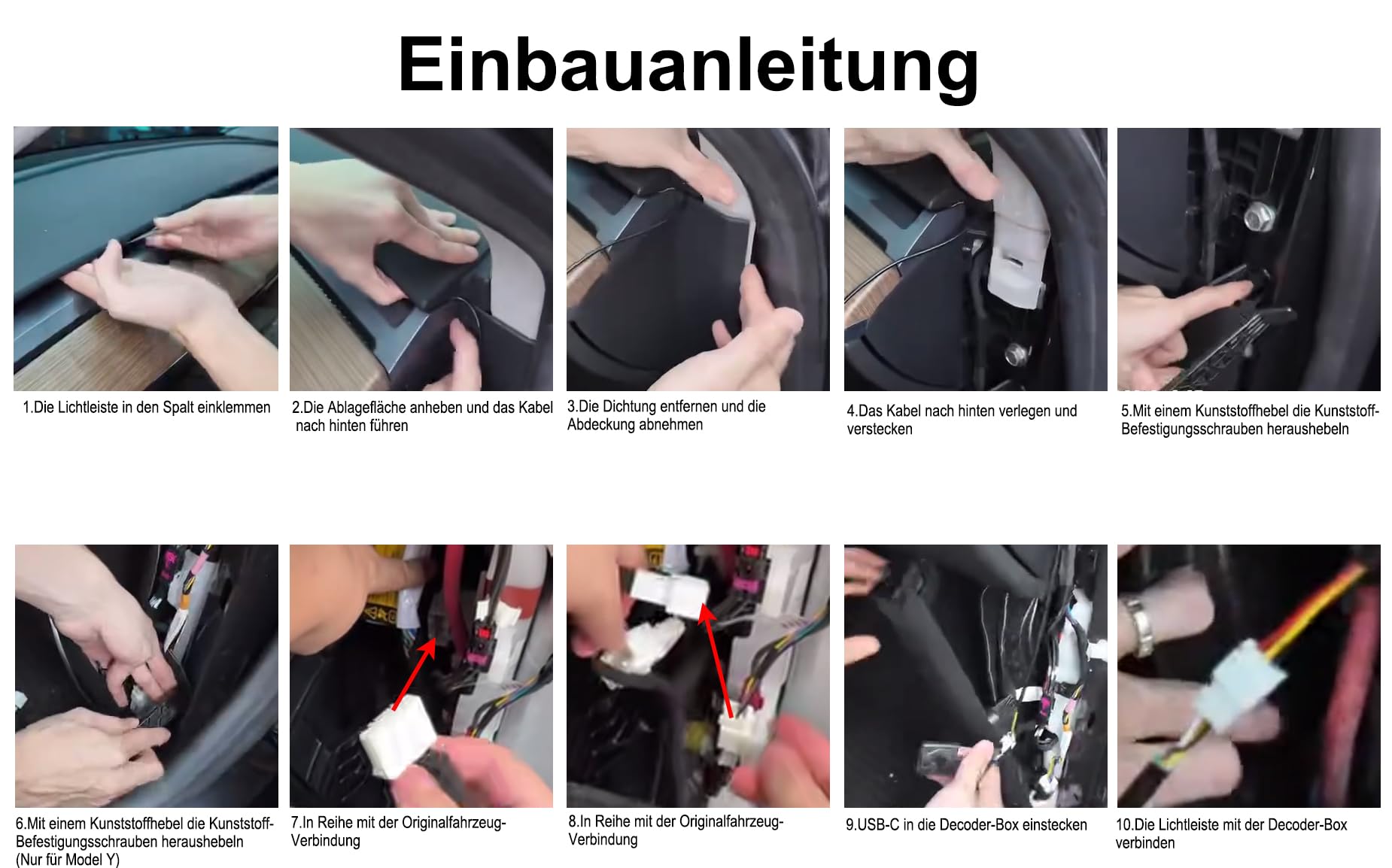 M.I.C. LED-Ambientelicht-Lichtleiste mit BSD – Totwinkel-, Geschwindigkeits & Türwarnung, farb- & helligkeitsregelbar, Plug-&-Play, ohne Kleben – in den Spalt gesteckt, passt für Model 3/Y ab 2021