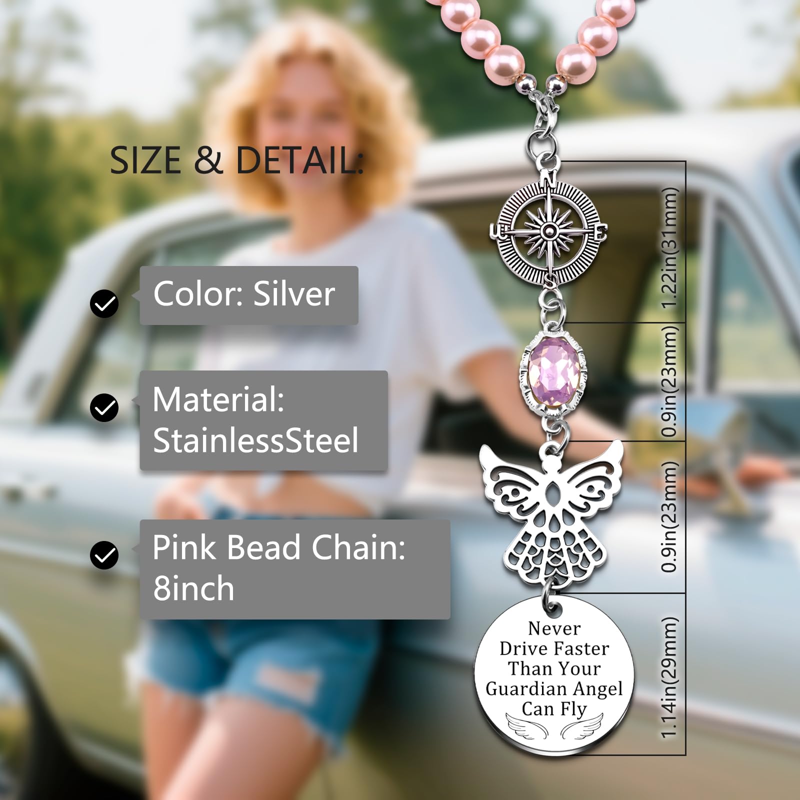 Rear View Mirror Car Accessories for Women Teen Girls Cute Car Mirror Hanging Accessories New Driver Gifts for — view 6