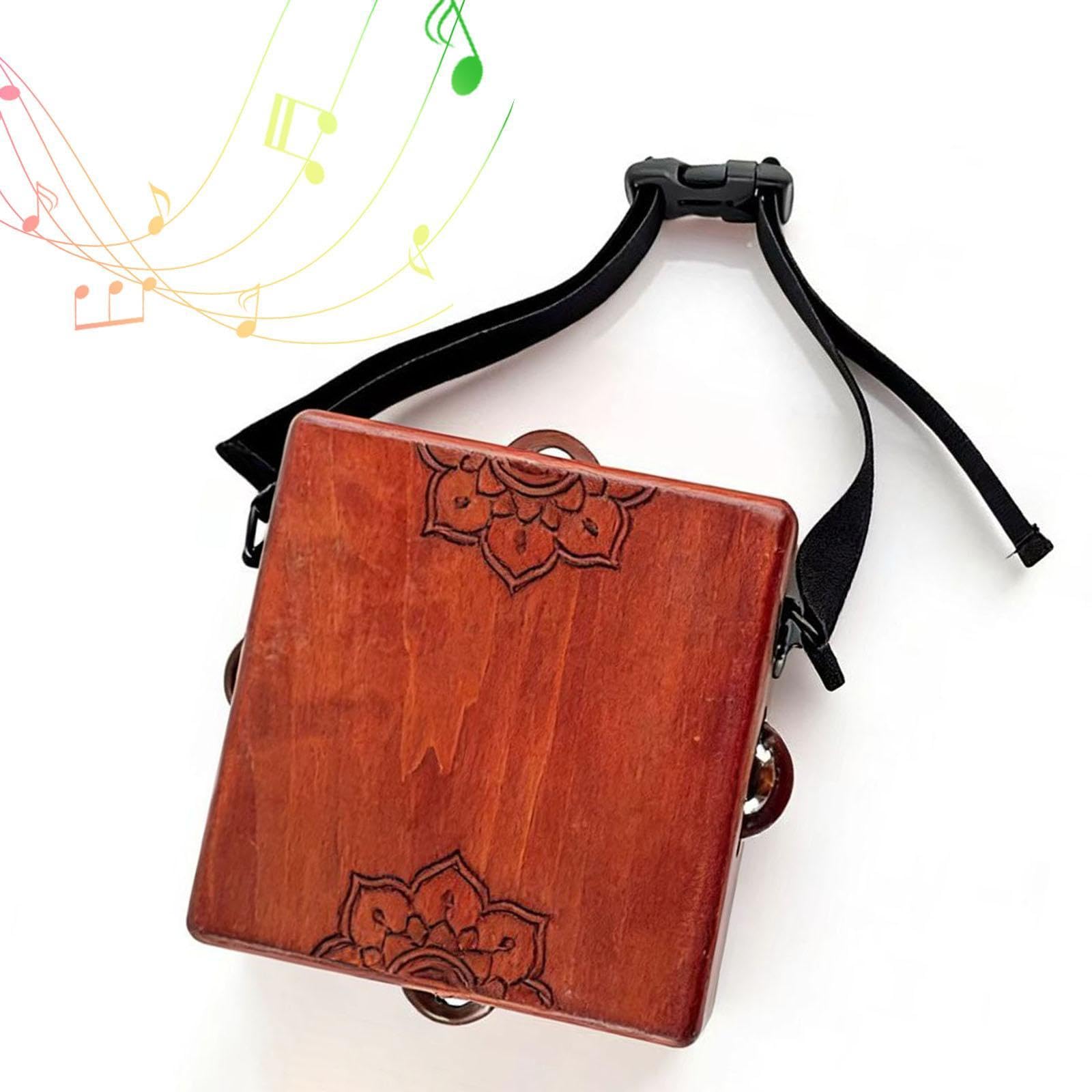 Amagogo Tambor de Mano de Madera de Dos Tonos, Instrumento de Percusión, Caja de Metal, Pandereta