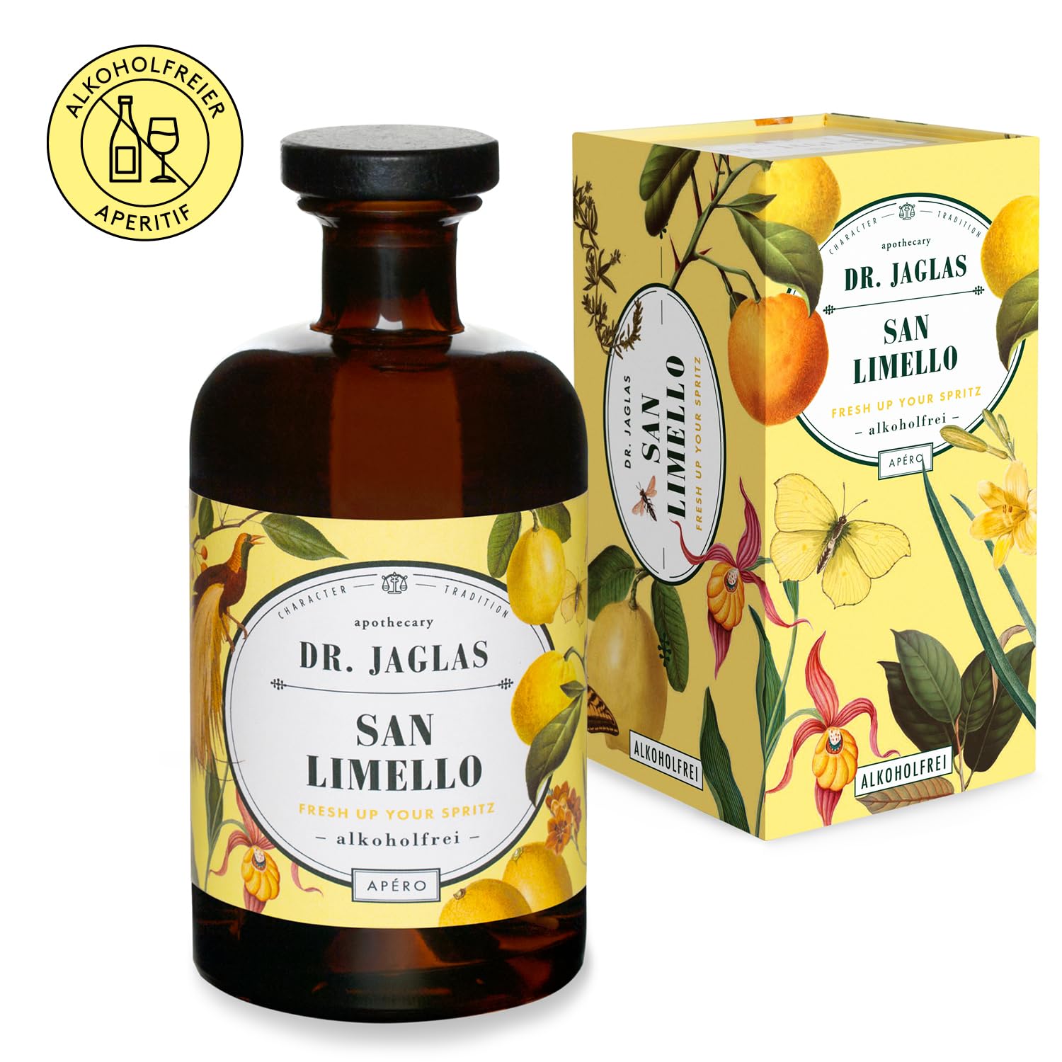 Dr. Jaglas San Limello & Herber Hibiskus alkoholfrei - 2x 500 ml Aperitif ohne Alkohol - Limoncello zitrus & Likör herb bitter - vegan & glutenfrei