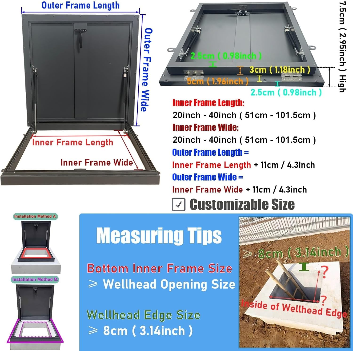 Roof Access Hatch, Rooftop Hatch Cover Plate Rainproof, Manhole/Cellars Exit Cover, Galvanized Metal Roof Hatch, Weathe