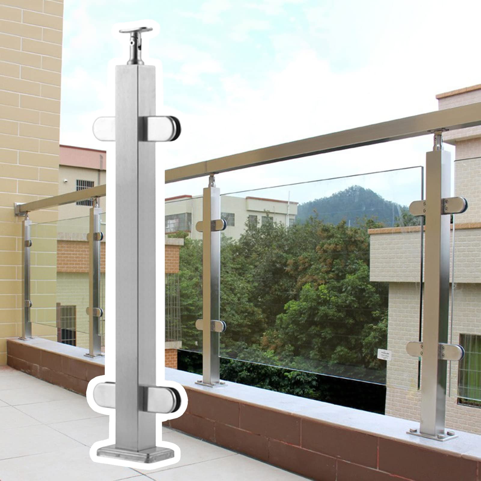 Glass Railing System Complete Kit, Indoor Outdoor Balcony Barrier Fence, Stainless Steel Balustrade Post Panels for Balcony Deck Stairs (Color : Mid Post, Size : 150cm/5ft)