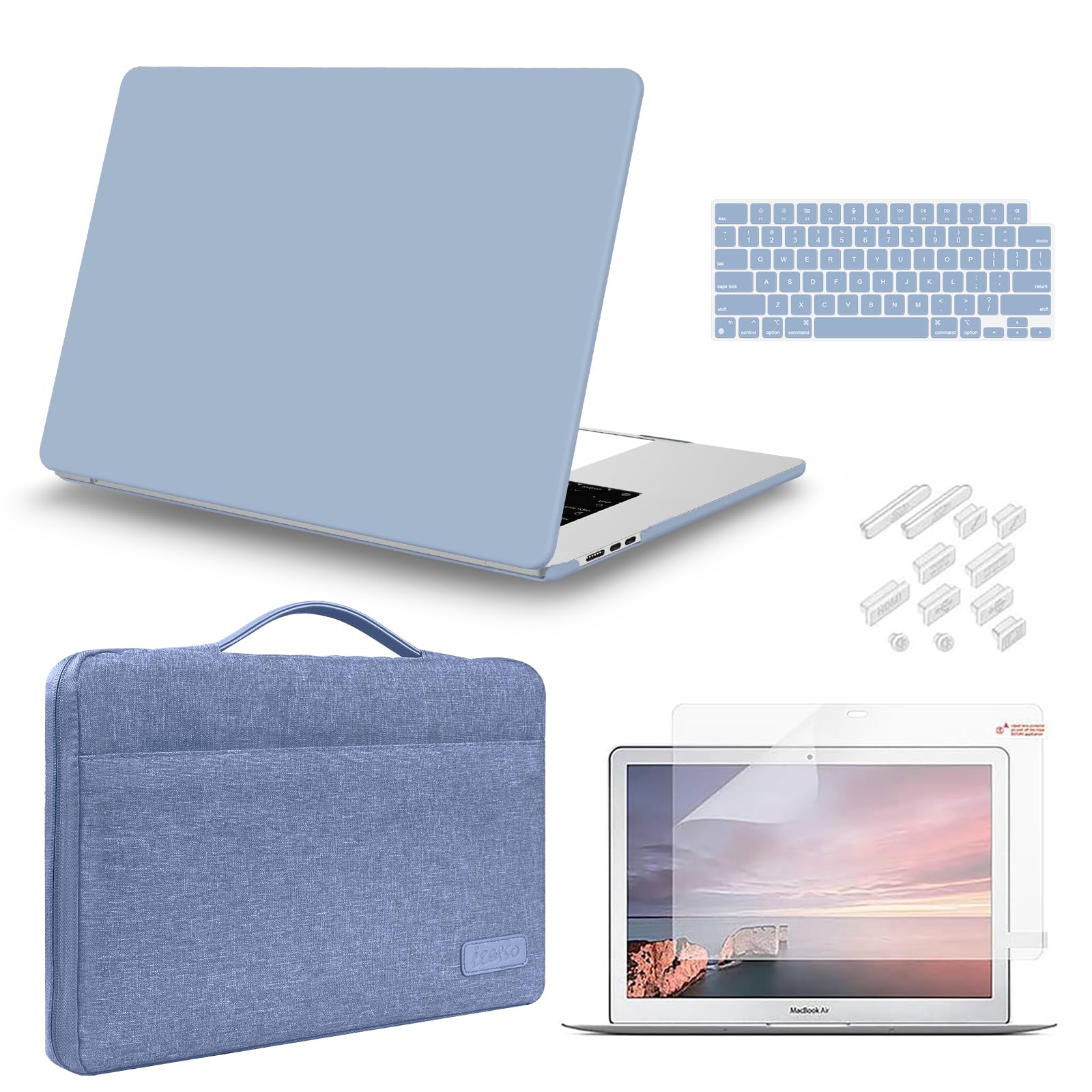 iCasso for MacBook Air 15 inch Case 2024 2023 Release M3 A3114 M2 A2941, Hard Shell Case & Carrying Laptop Sleeve Bag & Screen Protector & Keyboard Cover for Mac Air 15.3''- Lavender Gray