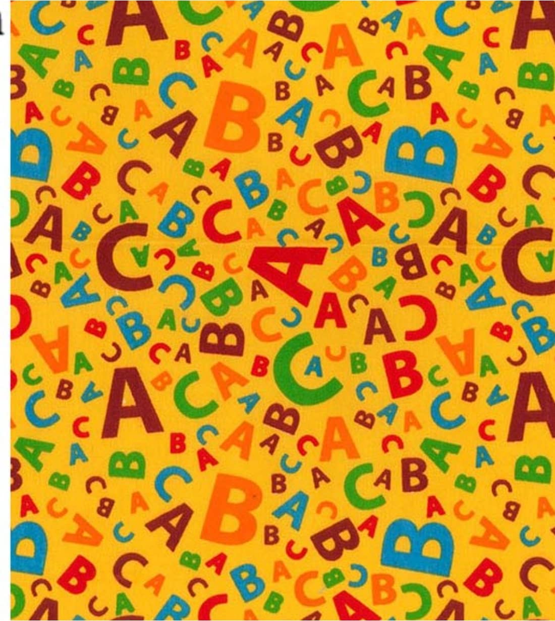 Crs Fur Fabrics Multi Printed Polycotton Craft Fabric Material - Rainbow Alphabets On Yellow, 1Mtr 110Cmx100cm