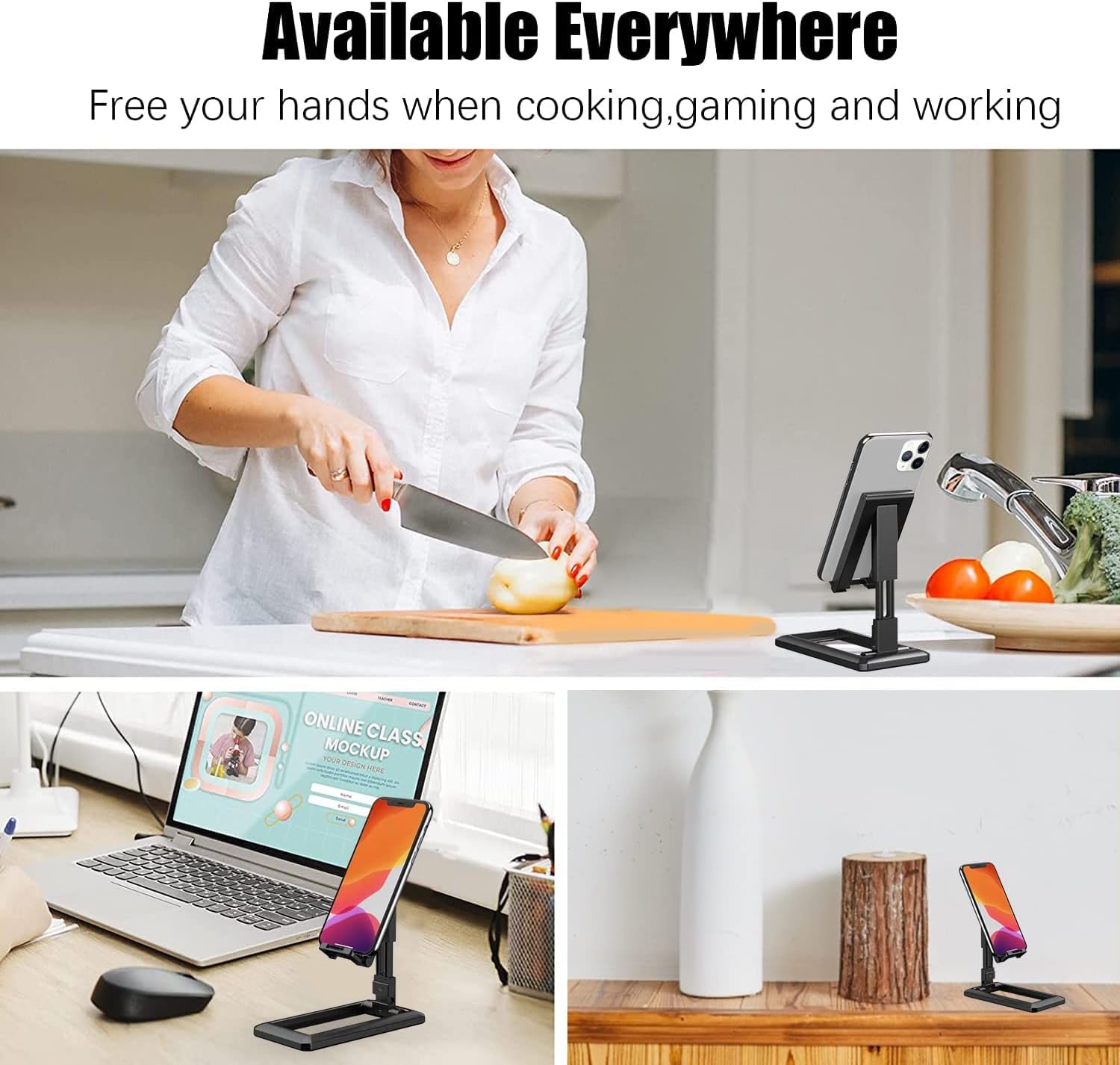 Soporte de teléfono ajustable en 6 ángulos, para todas las marcas de Smartphone y Tableta, ideal para oficina y hogar, soporte de mesa para la mayoría de teléfonos y tabletas, (negro) 2023.