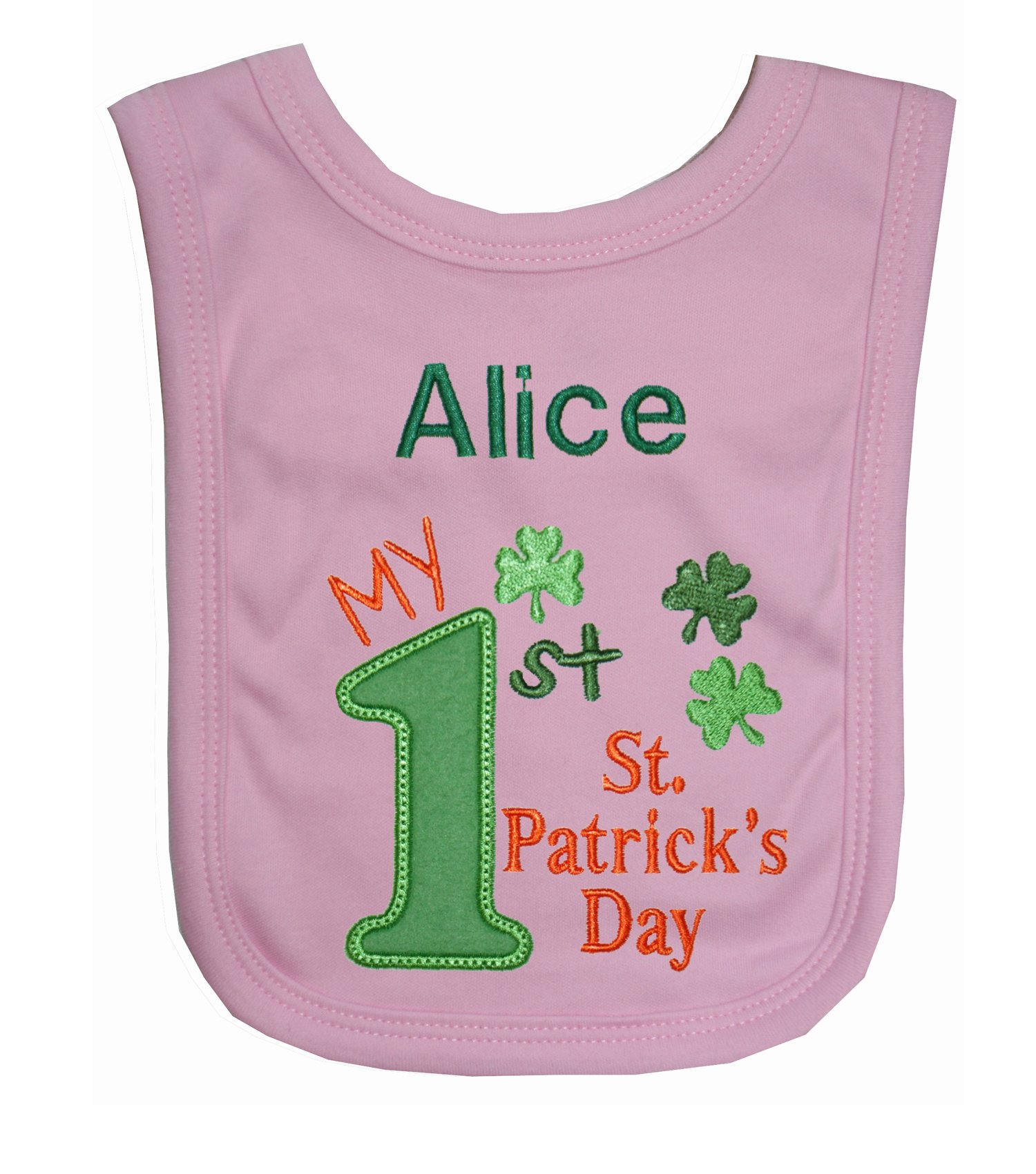 Oh Sew Simple Girls My 1st St Patrick’s Day Personalised Bib Handmade in the UK with embroidered name (St Pats 3) (Pink)