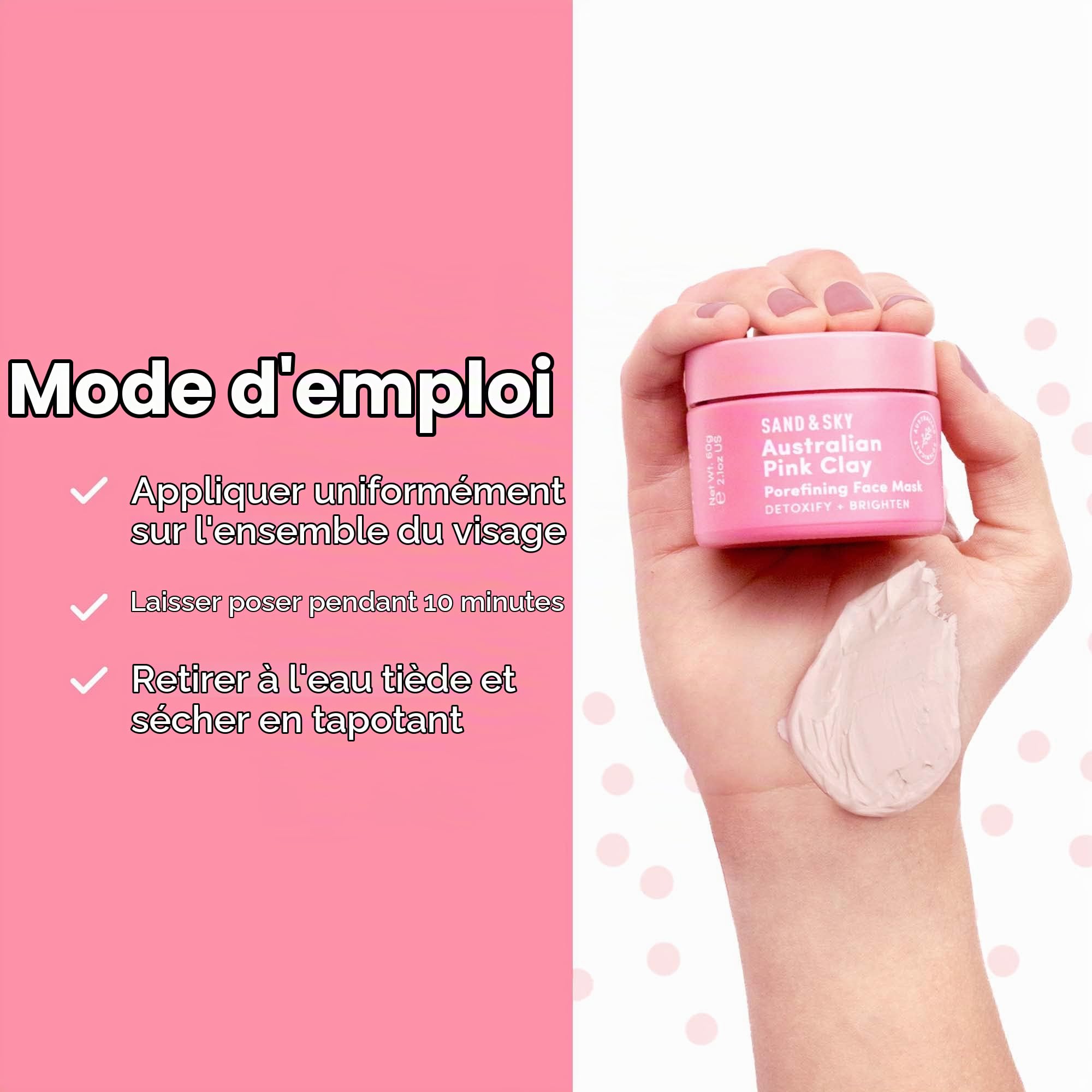 Sand & Sky Masque Visage Porefining à l'argile rose australienne Soin de la peau| Minimiseur de pores et nettoyant pour pores avec applicateur de brosse pour masque facial