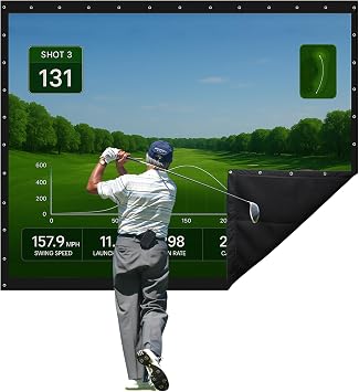 Golf Impact Screen Double Layer, Low Noise on Impact, | Durable Grommets, Reinforced Black Border , High,Strength Polyester, Indoor/Outdoor Golf Simulator Screen
