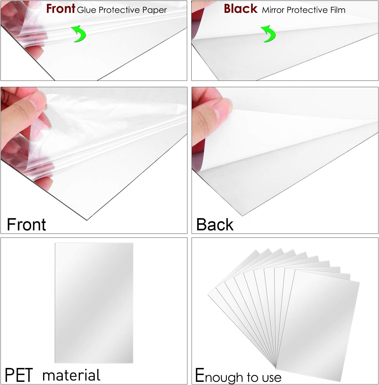 BBTO 15 Pieces Mirror Sheets Flexible Non Glass Mirror Plastic Mirror Self Adhesive Tiles Mirror Wall Stickers (6 x 9 Inch)