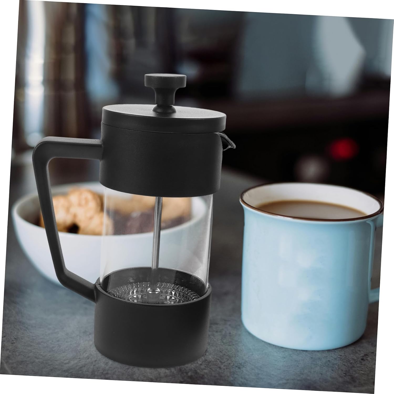 Gadpiparty Borosilicate Glass Coffee Press Espresso Maker for Camping Travel Efficient Cold Brew Coffee Dripper Advanced Filtration System Sleek Black Design