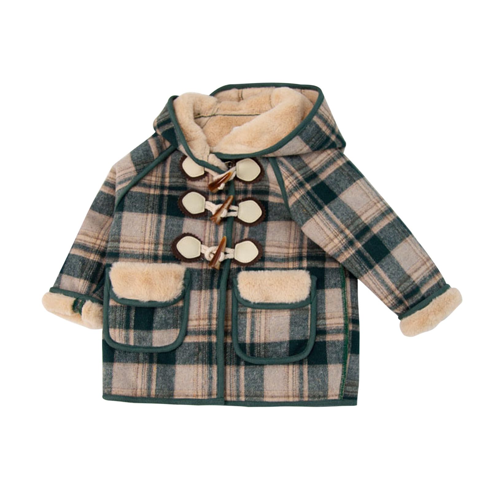Generisch Cappotto invernale in tessuto per bambini ragazzi ragazze con cappotto spesso tessuto di lana lungo cappotto pile tuta da sci 128