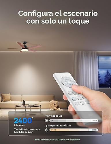 Miniatura 4 de Dreo Ventiladores de techo con luces, 52 pulgadas, 6 velocidades, LED regulable de 5 tonos de color, motor CC reversible silencioso, control remoto