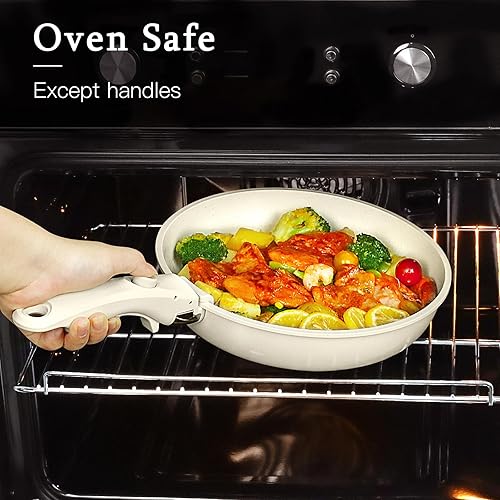 Miniatura 8 de GiPP Juego de ollas y sartenes de cerámica antiadherentes, antiadherentes con mango desmontable, saludable y no tóxico, sin PFAS PFOA y PTFE, apto