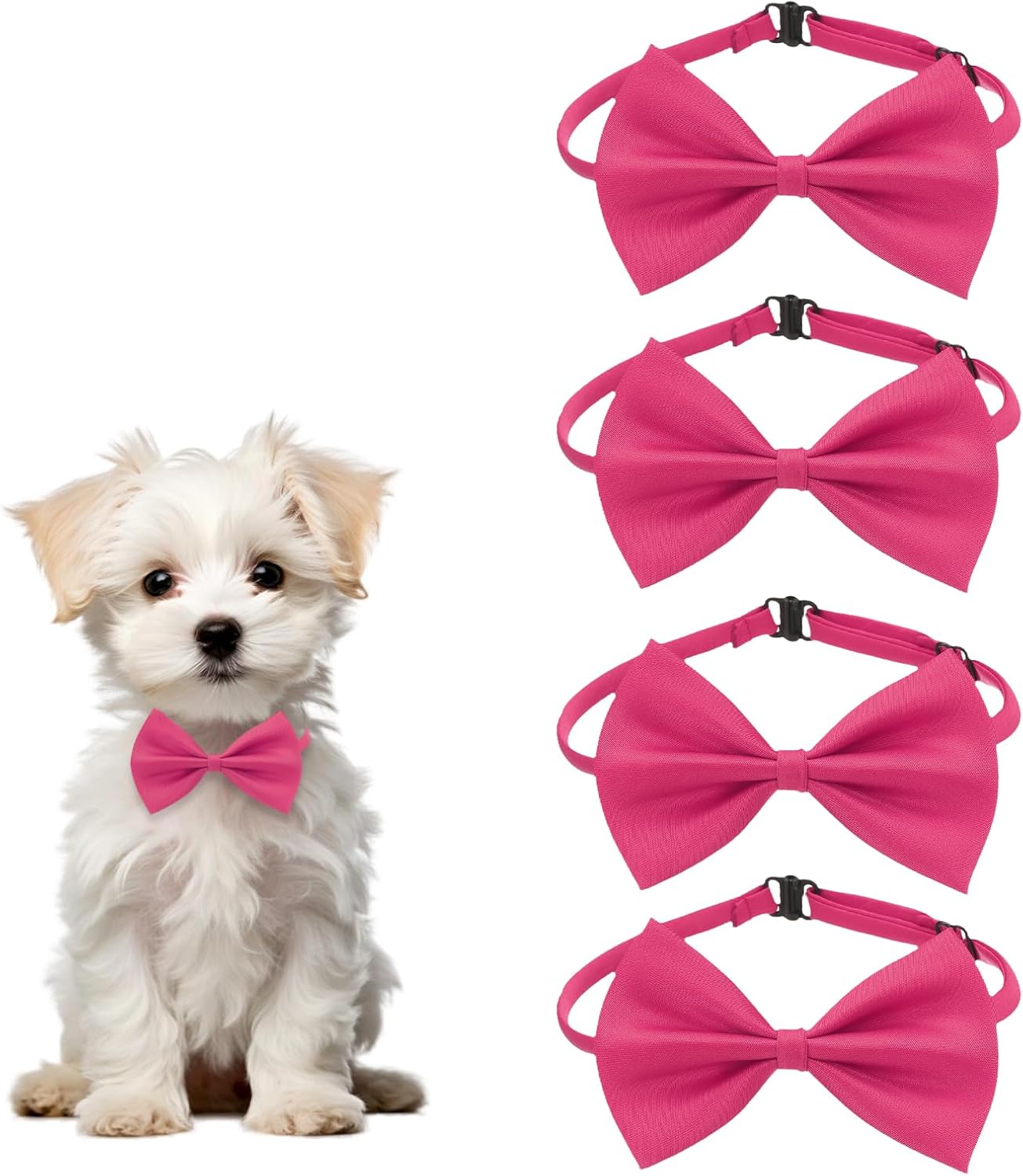 Dog Bow Tie Dog, Tuxedo Bowtie with Adjustable Collar Cute Pet Collar Elegant Bowtie with Quick Release Buckle (4Pcs, Rose Red), for Pet Wedding Bandana Birthdays Gift Party