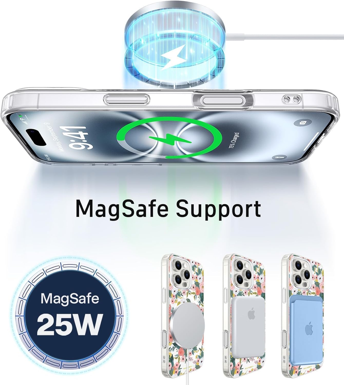 Clear Phone Case for iPhone 16 Pro Compatible with Magsafe, Spring Pink Flowers Design Magnetic Shock Proof Heavy-Duty Protection for Men Boys Women Girls - Image 5