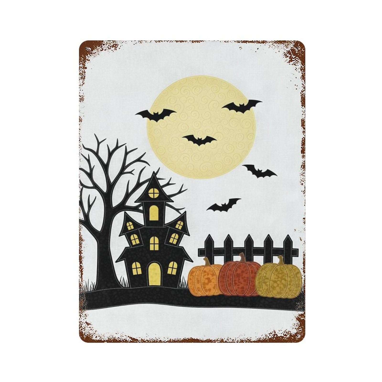 Halloween Night Scene with Haunted House Vintage Metal Tin Sign 15.7"x11.8", for Garage, Bar And Workshop Decor, Novelty Wall Decor