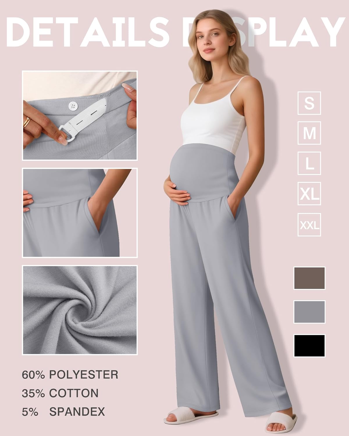 3 Pack Women's Maternity Pants Loose Wide Leg Pregnancy Sweatpants Over The Belly Lounge Pants Pajama with Pockets - Image 2