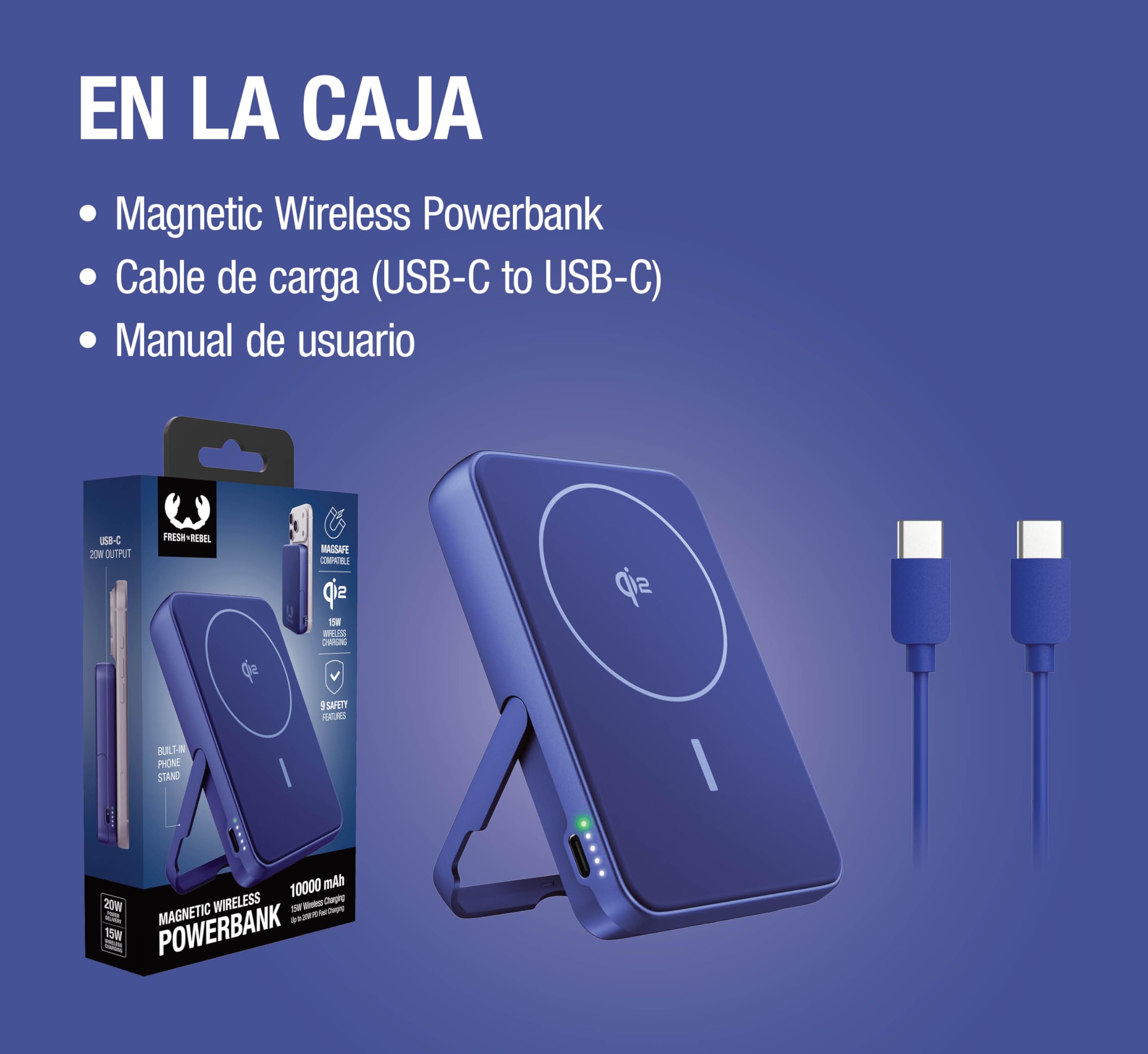 Fresh 'n Rebel Batería Externa Magnética Portátil 10000mAh - Compatible MagSafe - Qi2-15W Carga Rápida Inalámbrica - Power Bank iPhone 17/16/15/14/13/12 y Android Qi - Ultradelgada (True Blue)