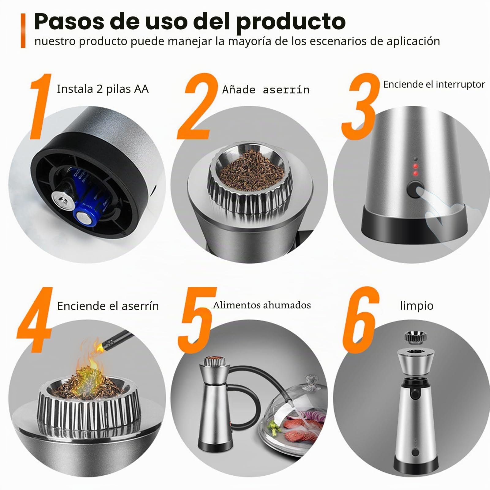 Pistola de humo, generador portátil de humo frío, para ahumado manual de alimentos, con 4 paquetes de virutas de madera