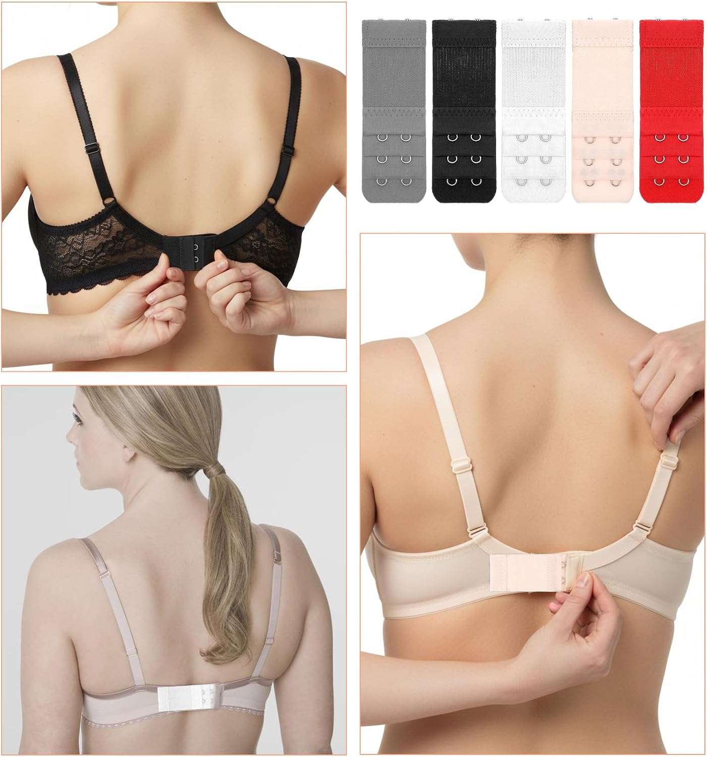 15 Pcs Bra Extender 2 Hook, Bra Extenders 2 Hooks Elasticfor Plus Size Women, Comfortable Strap Extender for Tight Bras, Adjustable Fit (Five colors)