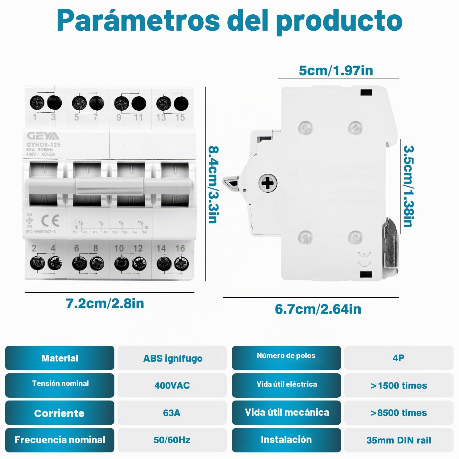 Interruptor de transferencia 4P 63A Conmutador Dual Power manual 400VAC interruptor de Aislamiento transferencia manual Montaje en carril DIN