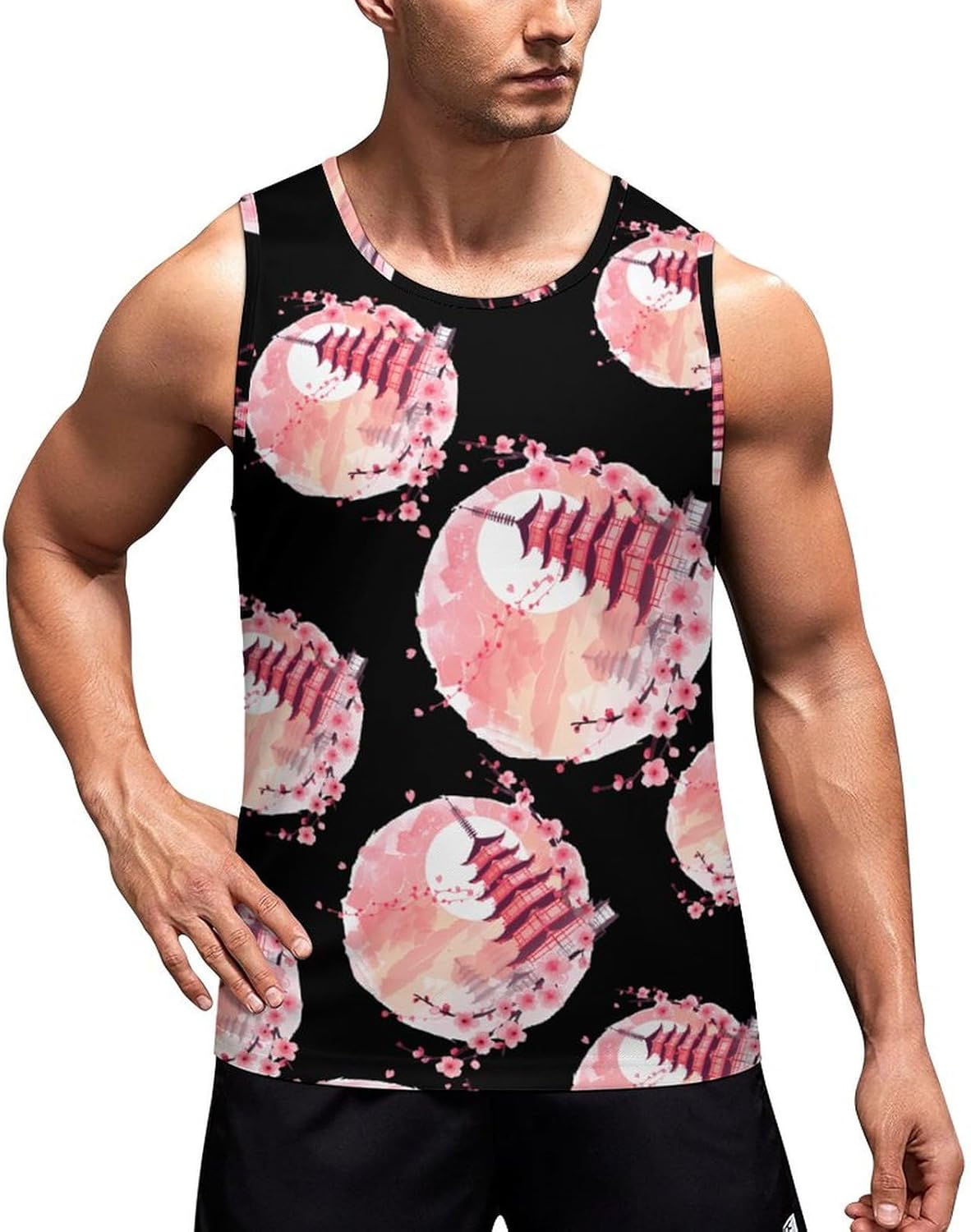 Temple Flowers Men's Tank Top Sleeveless Muscle Shirts Vest Beach T Shirts for Workout Gym