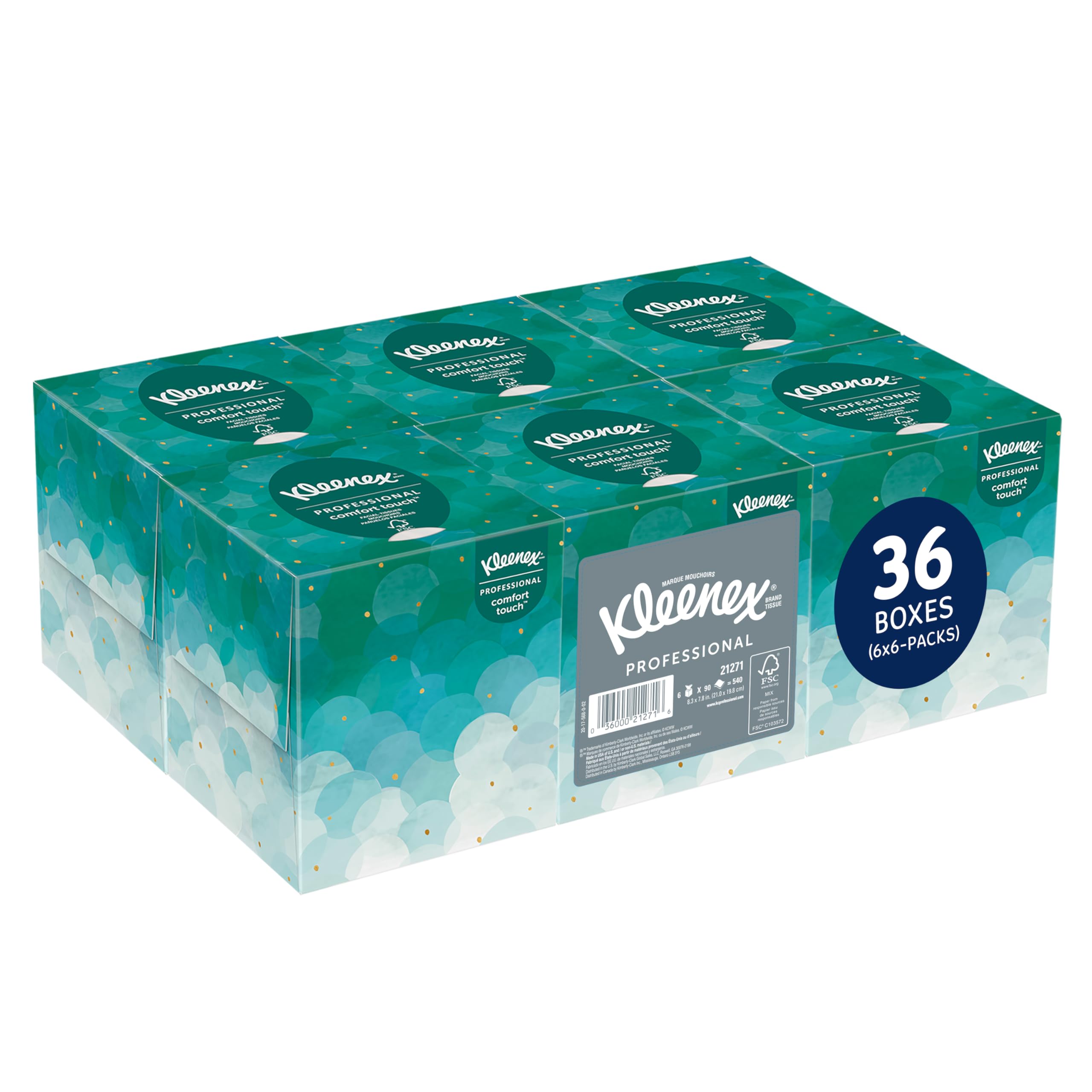 Kleenex Professional Facial Tissue, Bulk (21271), 2-Ply, White, Upright Cube Boxed Format, Designed for Business (90 Tissues/Box, 36 Boxes, 3,240 Sheets/Case)