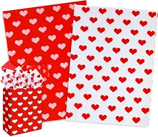 Whaline Valentine's Day Tissue Paper White Red Heart Wrapping Paper Romantic Gift Wrapping Tissue Paper Art Paper Crafts for Valentine's Day Anniversary Birthday Wedding Decor, 100 Sheet