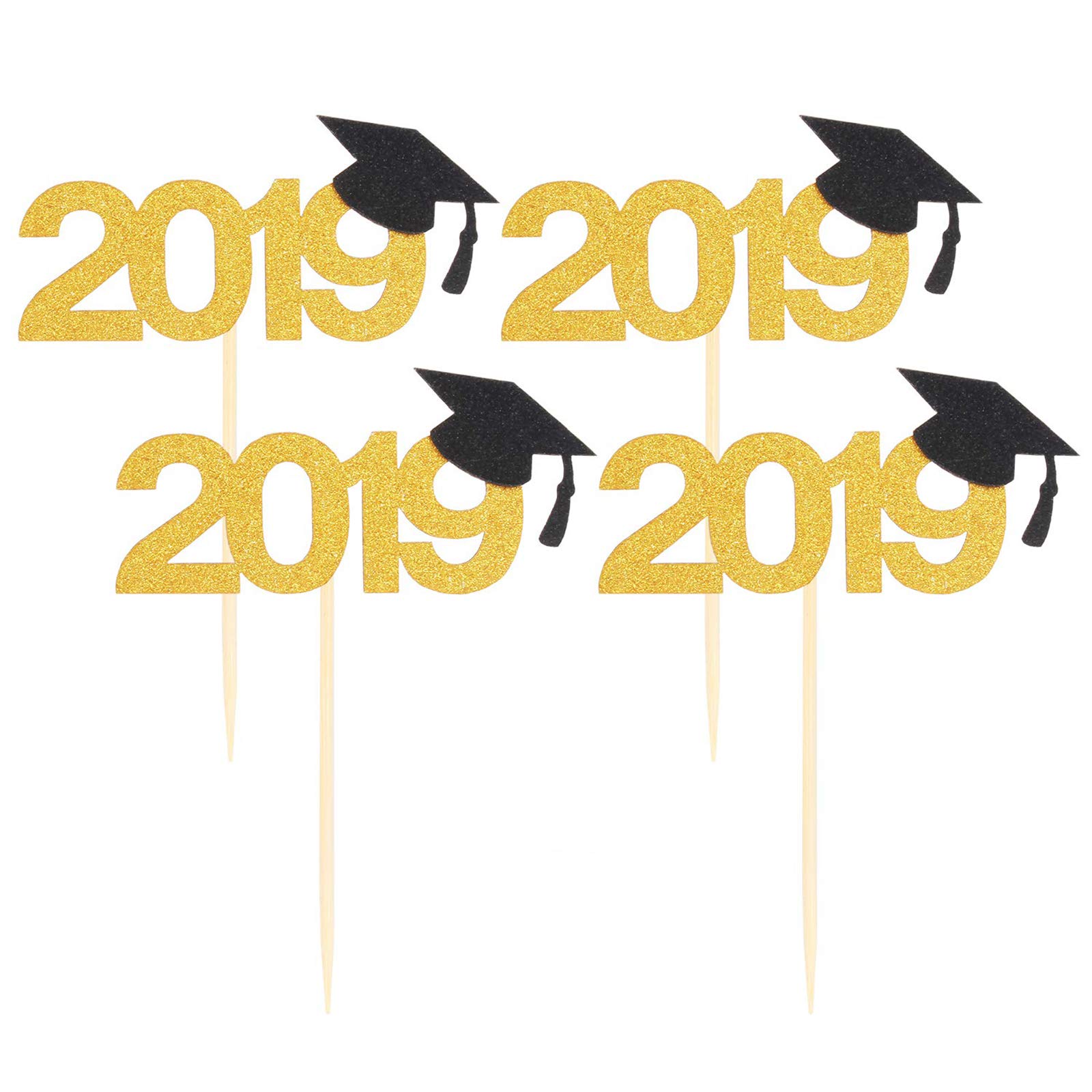 LINGPAR 15Pcs 2019 Cupcake Toppers with Glitter Grad Cap Food/Appetizer  Picks Celebrate Grad Party Décor - Master Ph.D - High School College Class  of 2019 Graduate Themes Party Photo Props Gold :