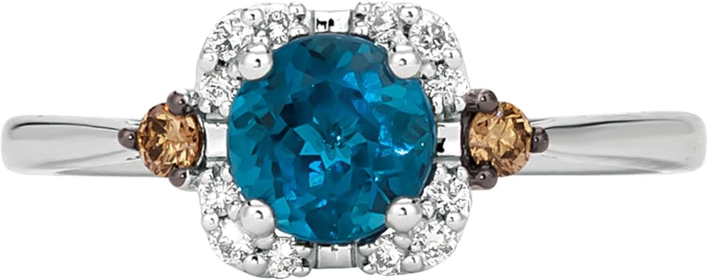LE VIAN 14K Gold, Gemstone & 1/10 Cttw White/Brown Diamond Accent Halo Ring G-H & Fancy Brown Color, VS2-SI1 & SI1-SI2 Clarity - Choice of Stone