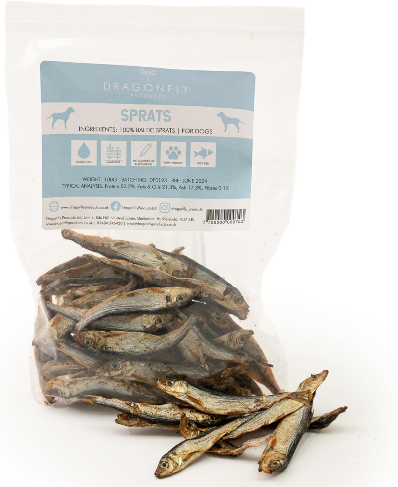 Dragonfly Products Sprat Dog Treats 250g | Pure Grain & Gluten Free Healthy Treats for Dogs | Natural & Hypoallergenic | For Puppy and Adult Dog