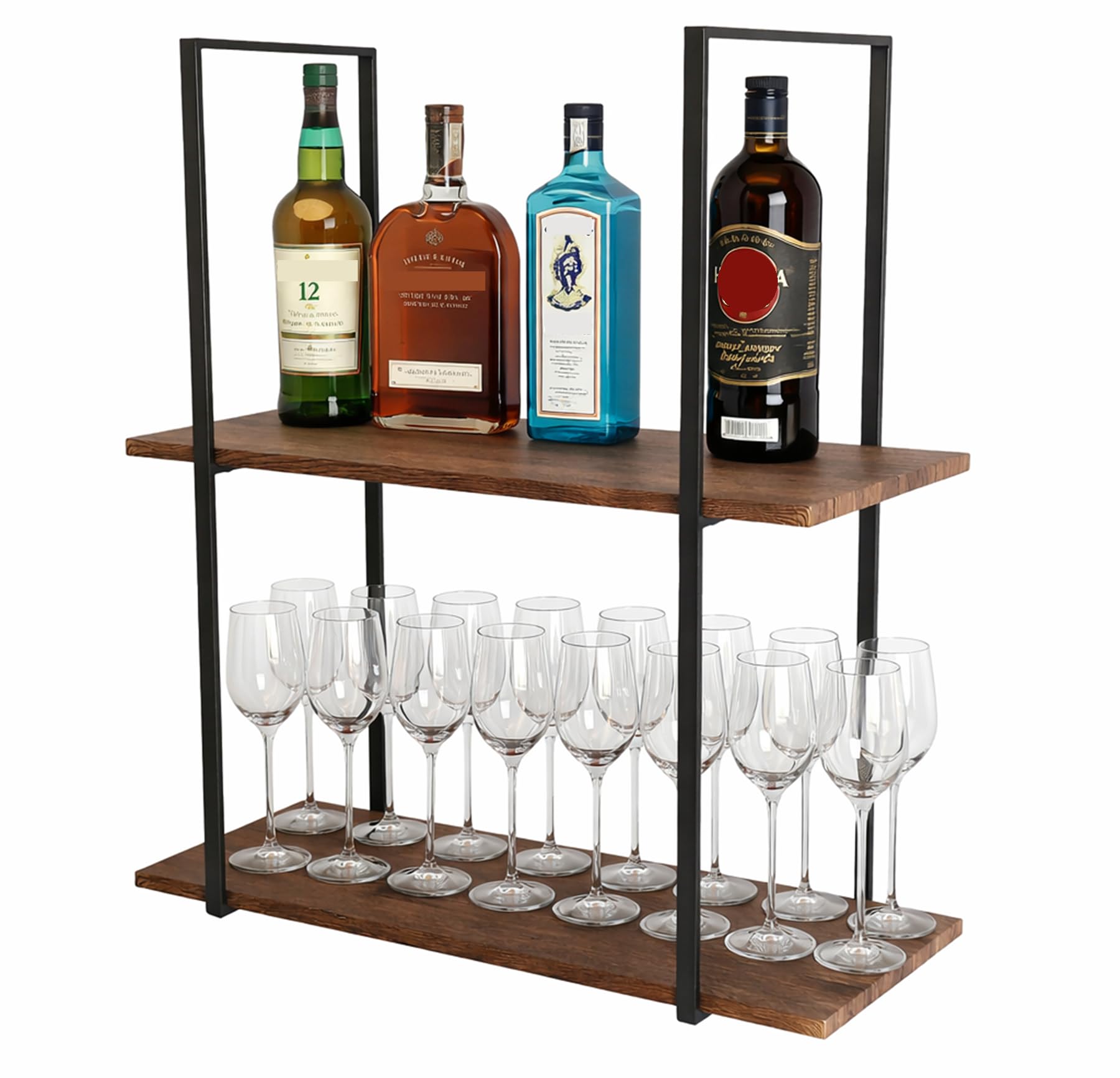 yelloo - Hängeregal für die Wand, Küchenregal, Deckenregal Zur Präsentation Von Wein, Flaschenhalter, Für Küche mit Kochinsel, Bar, Restaurant (BAR SHELF 75 cm, Braune/Walnüsse)