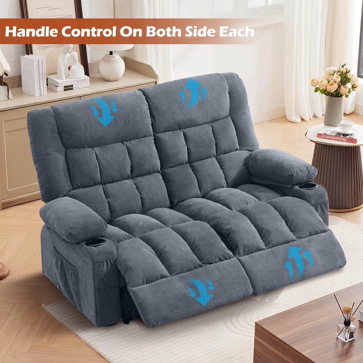MAHOMICO Recliner Loveseat with Cup Holders for Living Room Love Seat Manual Oversized Recliner with Ergonomic, Side Pocket for Adult view 7