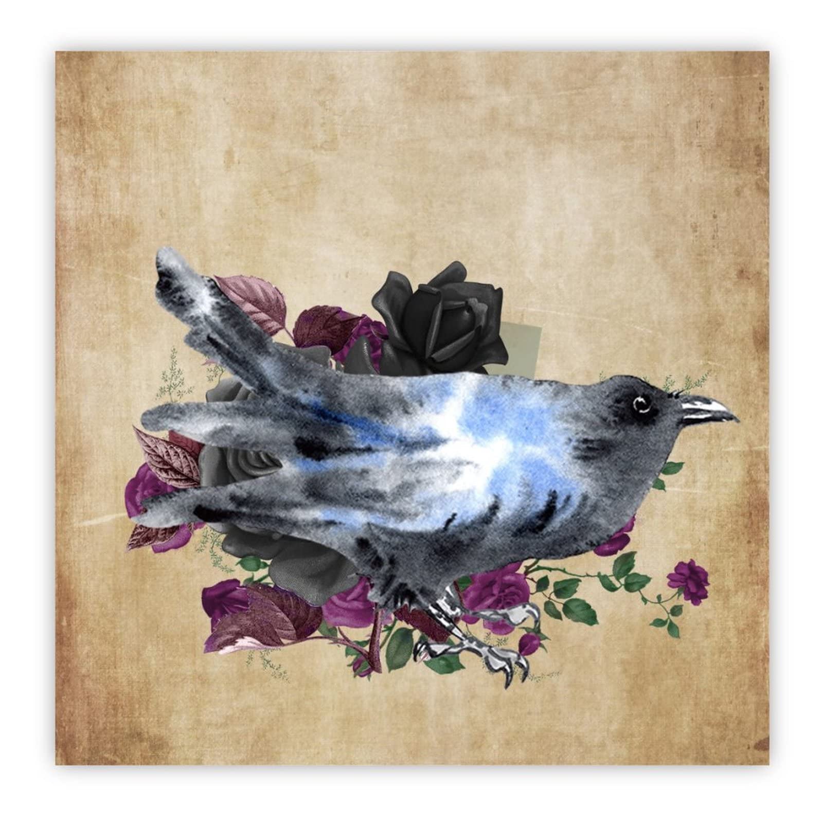 Panneau en bois Raven On Skull décoration murale Halloween rose noire chrétienne maison 40 cm