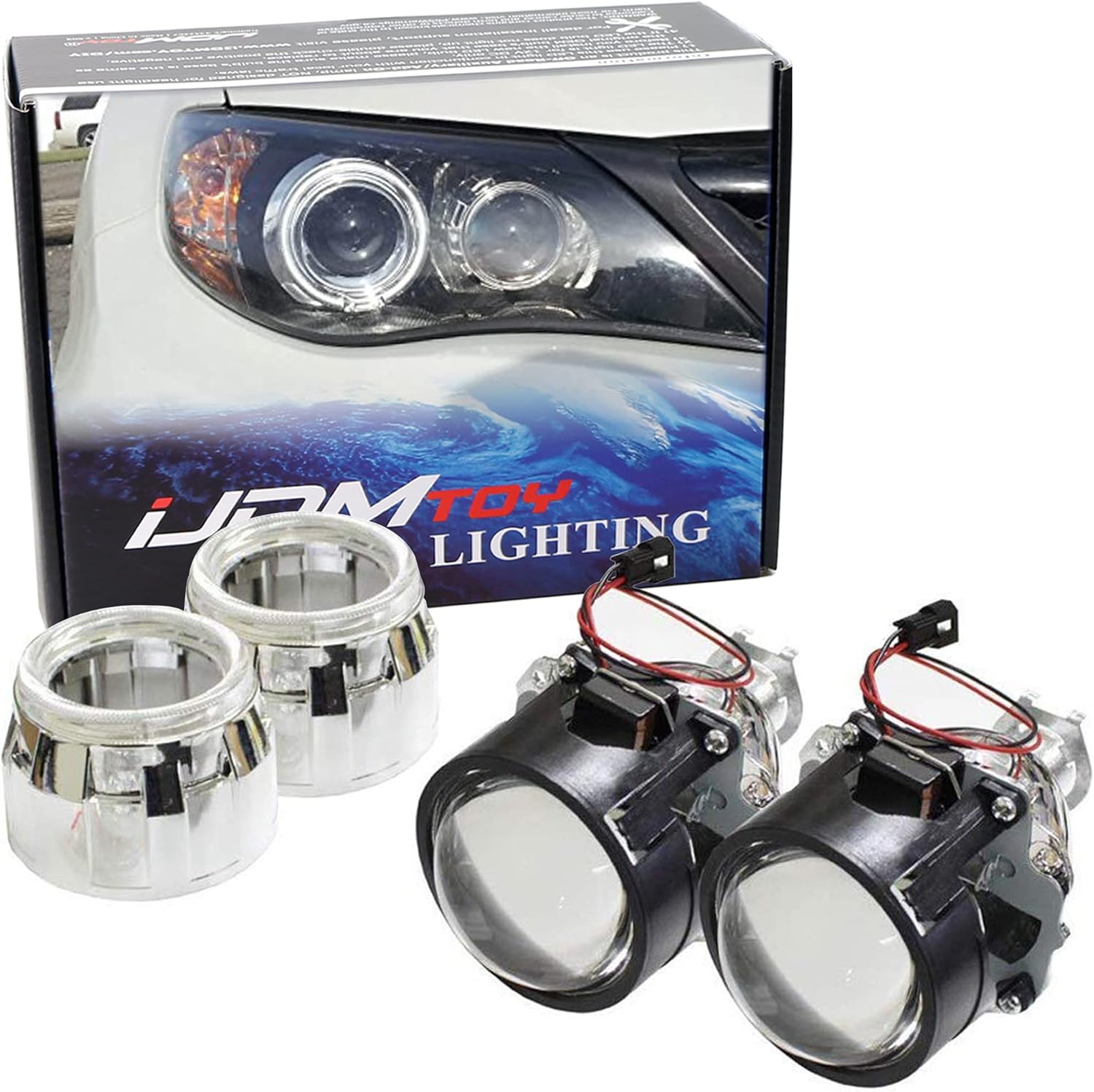 iJDMTOY Mini 2.5-Inch H1 Bulb Size Bi-Xenon Projector Lens with Shroud Compatible With Car Light Retrofit DIY Use