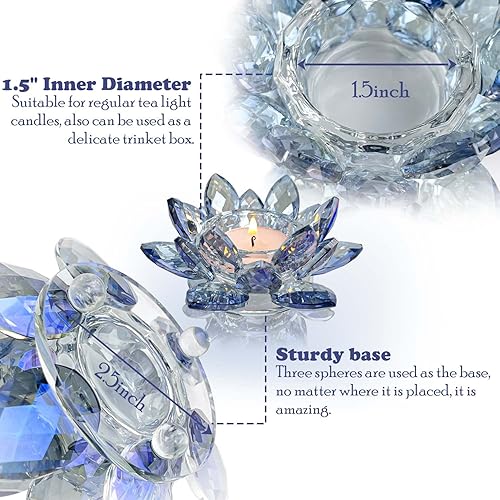 Miniatura 4 de Portavelas Kolnlala de Cristal Flor de Loto para Velas de TéCandelabro de Vidrio Decoración para Navidad, Boda, Fiesta en Casa... (Azul 1 pieza)
