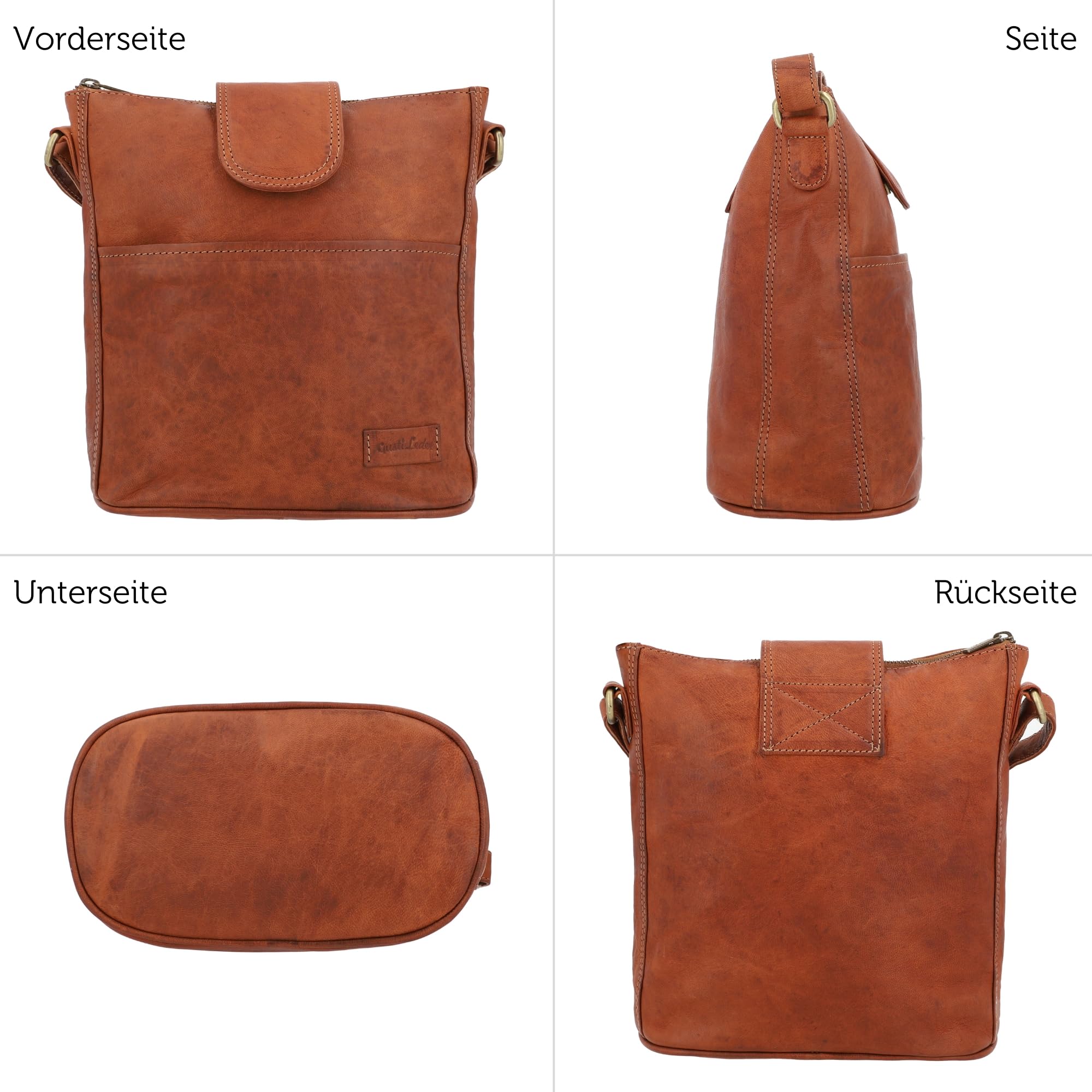 Gusti Leder Umhängetasche - Jaqueline S Vintage Shopper Leder, Crossbody Bag Damen aus echtem Ziegenleder, verstellbarer Riemen, Braun