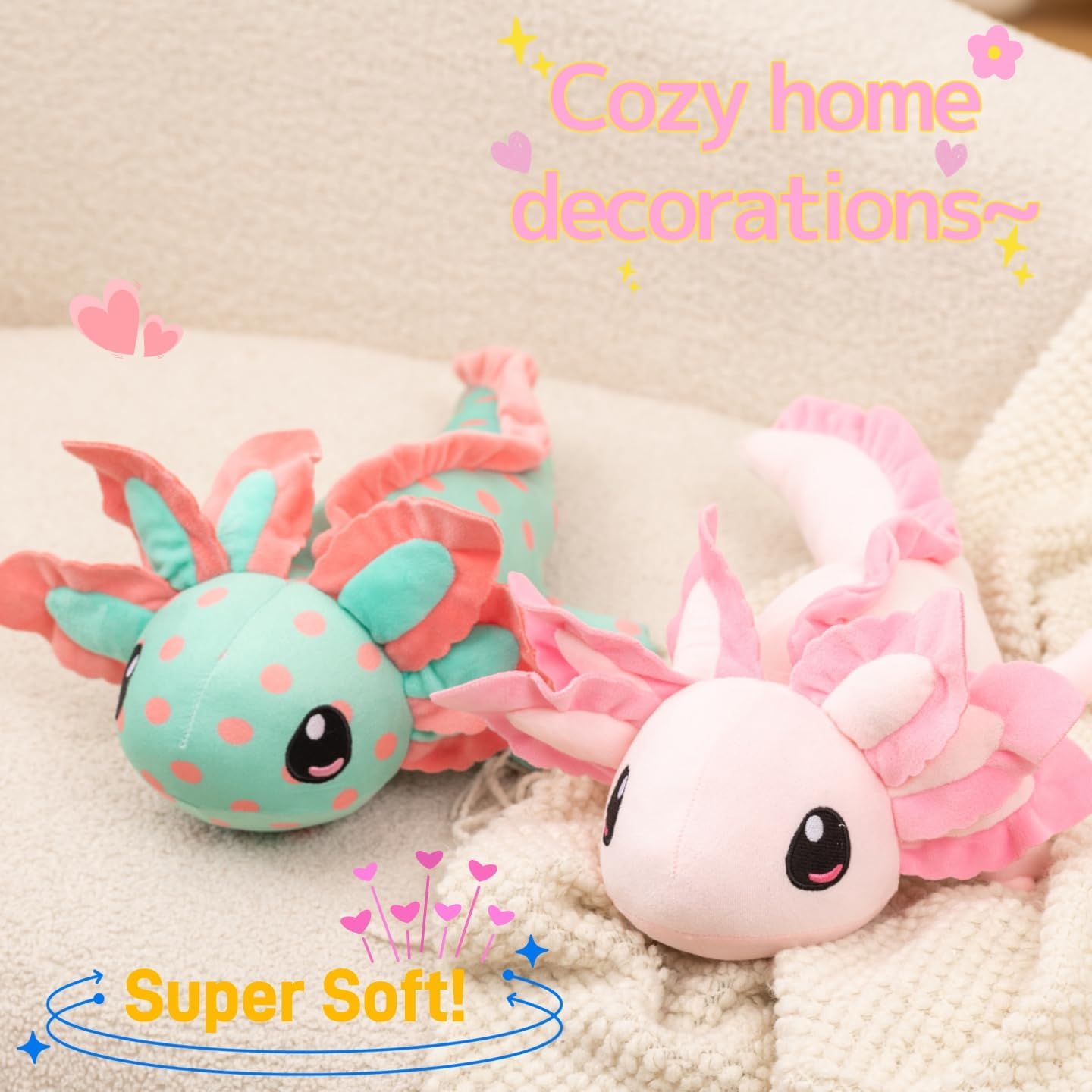 Spotted Mint Green&Pink Axolotl Plush Toy 17.7", Soft & Realistic Stuffed Animal, Adorable Salamander Plushie for Kids & Collectors, Creative Present for Boys Girls Birthday Christmas