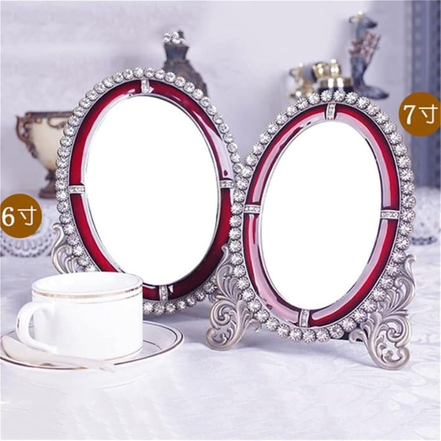 Mirrors for European Style Wedding Makeup Red Bride Pair Happy Desktop(22.5 * 17.5cm)